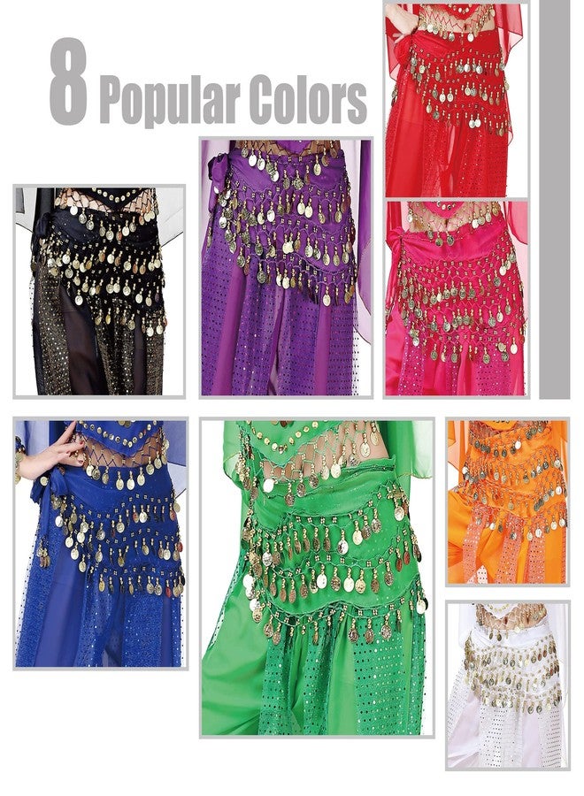 MOLFUJ 8 Pcs Belly Dance Hip Scarf, Belly Dancing Skirt with 128 Gold Coins, Belly Dancer Belt Scarf Skirt for Women 8 Bright Colors - Image 3